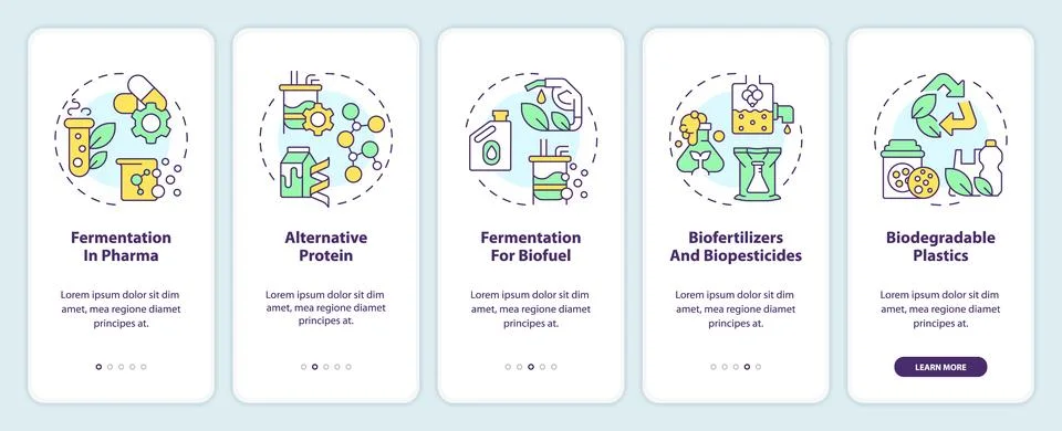 Precision fermentation applications onboarding mobile app screen Stock Illustration