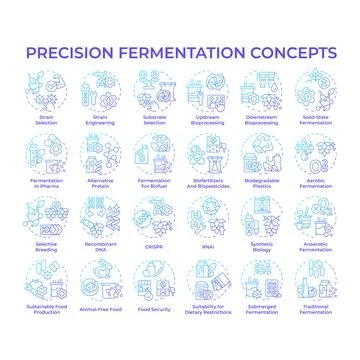 Precision fermentation blue gradient concept icons Stock Illustration