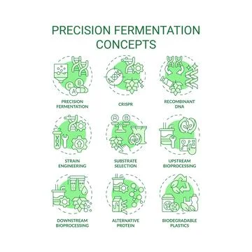 Precision fermentation green concept icons Stock Illustration