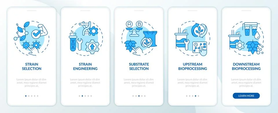 Precision fermentation steps blue onboarding mobile app screen Stock-Illustration