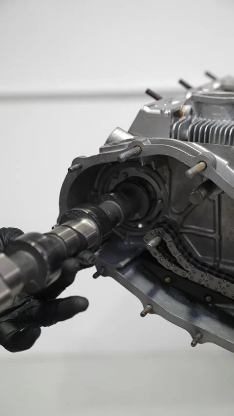 Precision Fitting of Camshaft into Cylinder Head for Optimal Performance Stock Footage 327428458