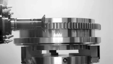 Precision Gear Manufacturing: CNC Machining Process Close-up Stock Footage 308633418