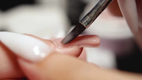 Precision Gel Polish Application for Nail Extensions Stock-Footage 314494242