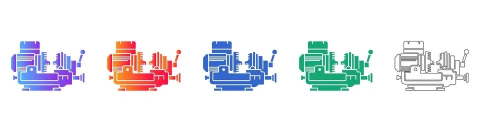 Precision Lathe Machine Vector Icons Stock Illustration