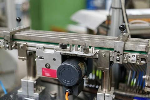 Precision machine setup in a factory with equipment arranged for assembly w.. Stock Photos
