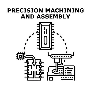 Precision machining and assembly process vector illustration Stock Illustration