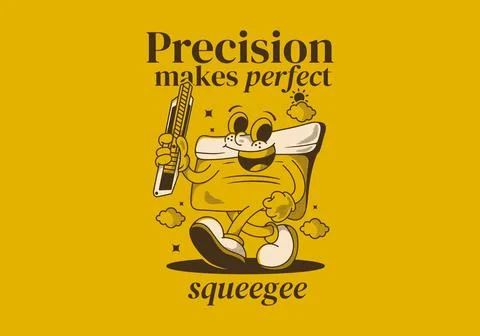 Precision makes perfect. Squeegee mascot character holding a blade, vintage.. 스톡 일러스트