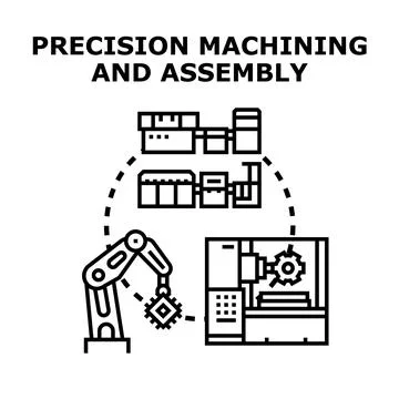 Precision manufacturing process with robotic arm assembling component Stock Illustration