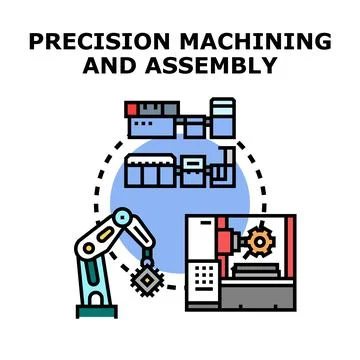 Precision manufacturing process with robotic arm assembling component Stock Illustration