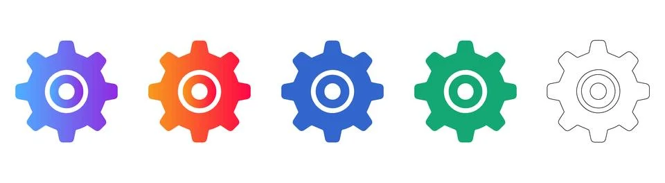 Precision Mechanical Gear Icon Set Stock Illustration