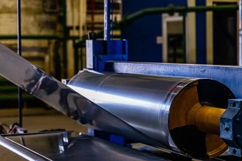 Precision Metal Coating Process in Russian Industrial Facility Stock Photos