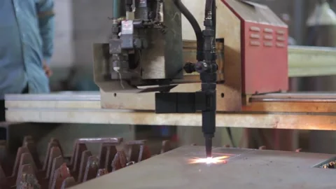 Precision Metal Cutting Machine Operating on Steel Plate Video stock 341844706