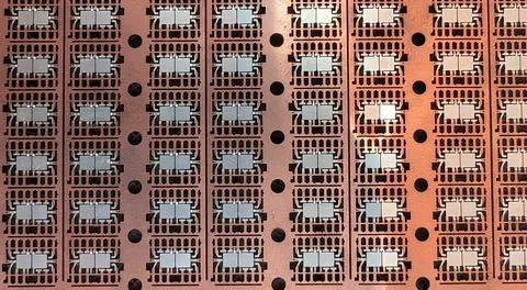 Precision Microchip Array on Copper Substrate Stock Photos