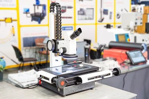 Precision optical inspection machine in laboratory, sophisticated equipment.. Stock Photos