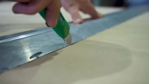 Precision Paper Cutting with Utility Knife. The image shows precise, detailed wo Stock Footage 294263701