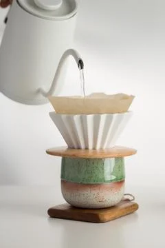 Precision pour-over coffee brew, artisanal craft. Stock Photos