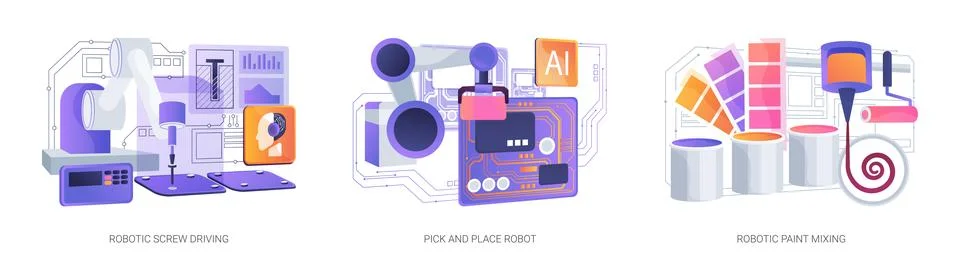 Precision Robotics in Electronics Assembly abstract concept vector illustrations Stock Illustration