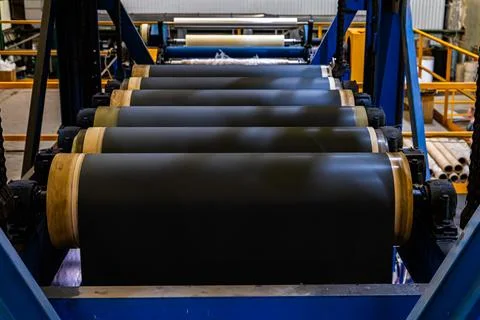 Precision Rollers in a Metal Coating Factory, Russia at Work Stock Photos