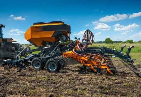 A precision seed drill, movement in operation Stock Photos