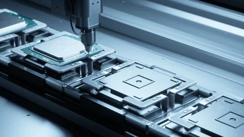 Precision Semiconductor Assembly in Automated Manufacturing Stock Footage 302807646