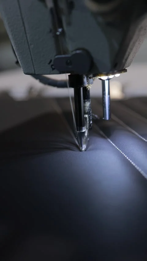 Precision Sewing Machine Stitching Leather Stock Footage 329325920