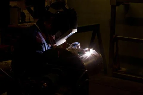 Precision steel welding. Stock Photos