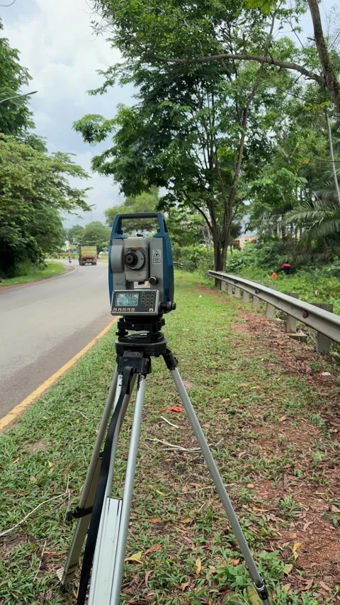 Precision Surveying Technology Deployed Roadside for Infrastructure Develop.. Stock Footage 337288058