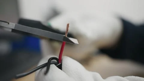 Precision tool in a workshop cables and engineering process of measuring wire Stock Footage 319503635