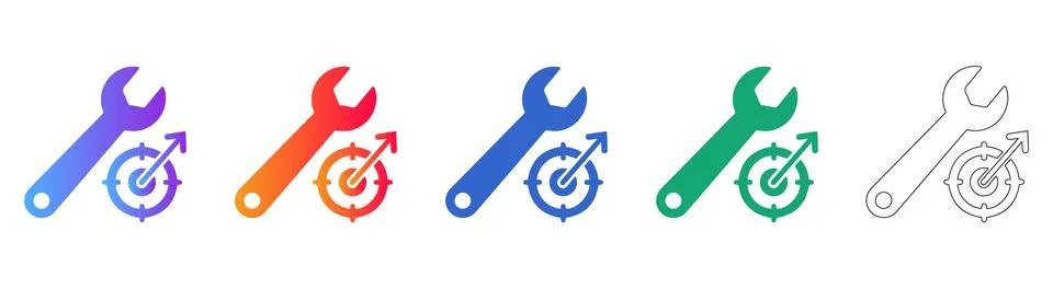 Precision Tooling and Target Optimization Icon Set Stock Illustration