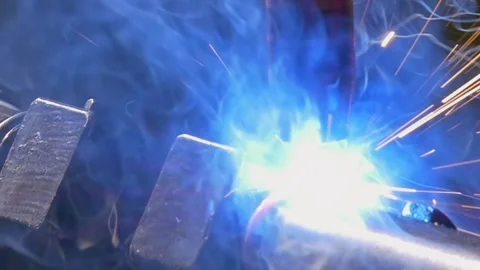 Precision Welding Magic Captured in Slow Motion With Industrial Argon Robot Stock Footage 340486669