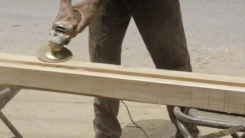 Precision Woodworking - Efficient Sanding Technique with Power Tool Stock Footage 314477224