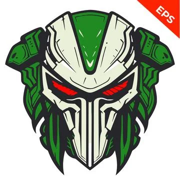 Predator mask vector, predator alien. Isolated vector sign symbol, t-shirt print Stock Illustration