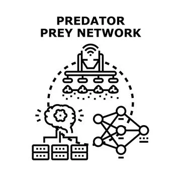 Predator prey network concept with artificial intelligence Stock Illustration