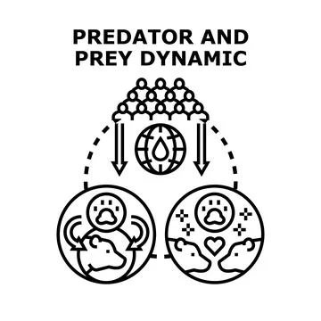Predator prey population dynamics impact human activity Stock Illustration