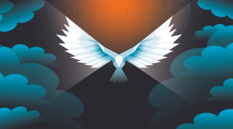 Predatory bird swooping through stormy sky. Stock Illustration