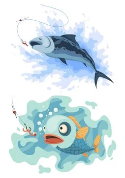 Predatory fish catch. Cartoon fish catching the fishing lure. Pike fishing is Stock Illustration