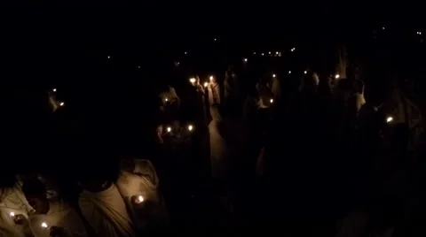 Predawn candlelight for Timkat (Epiphany) in Gondar, Ethiopia Video stock 62282017