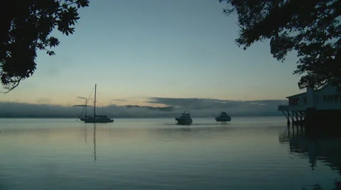 Predawn on a sheltered harbor Stock Footage 39566439