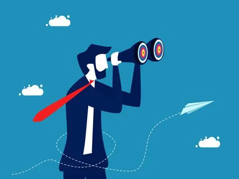 Predict the future. Businessman uses binoculars to see the target Stock Illustration