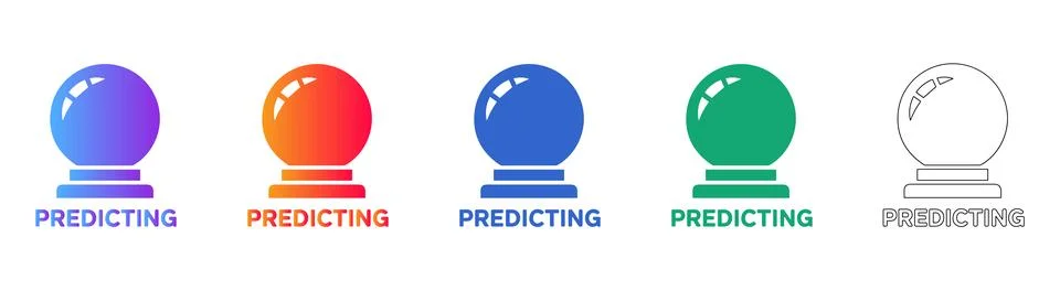 Predictive Analysis Crystal Ball Icons in Gradient and Line Art Stock Illustration