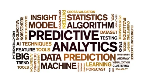 Predictive Analytics animated word cloud,animation tag kinetic typography loop. Stock Footage 308363431