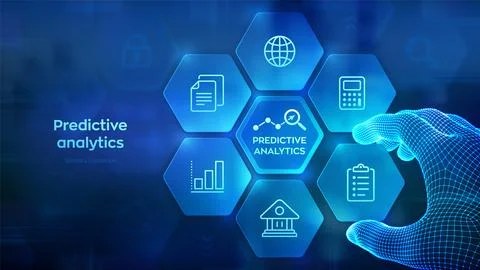 Predictive analytics. Big Data analysis. Business intelligence technology con Stock Illustration