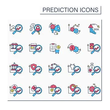Predictive analytics color icons set Stock Illustration