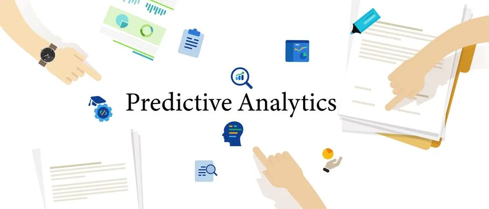 Predictive analytics data information machine learning prediction risk busine Illustrazione stock