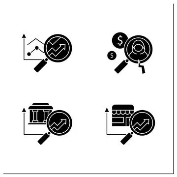 Predictive analytics glyph icons set Stock Illustration