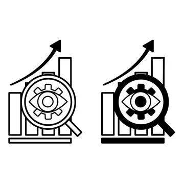 Predictive Analytics icons. Black and White Vector Icons. Eye in Magnifying.. Stock Illustration