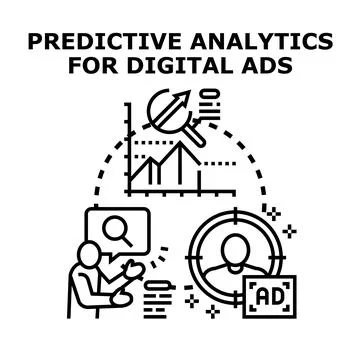 Predictive analytics implementing digital ads campaign strategy Stock Illustration