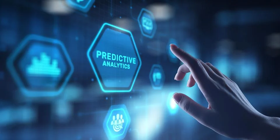 Predictive Analytics Leveraging Data for Future Insights, projection on a vir Stock Photos