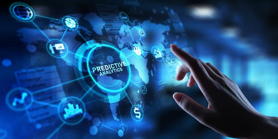 Predictive Analytics Leveraging Data for Future Insights, projection on a vir Foto stock