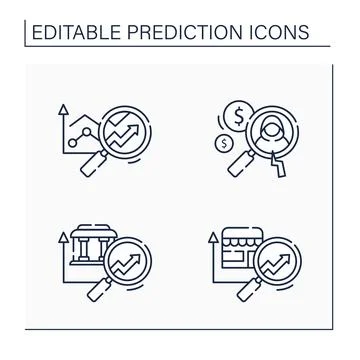Predictive analytics line icons set Stock Illustration
